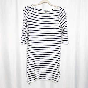 Amour Vert Striped Zipper Mini Dress: Navy Blue/White Nautical